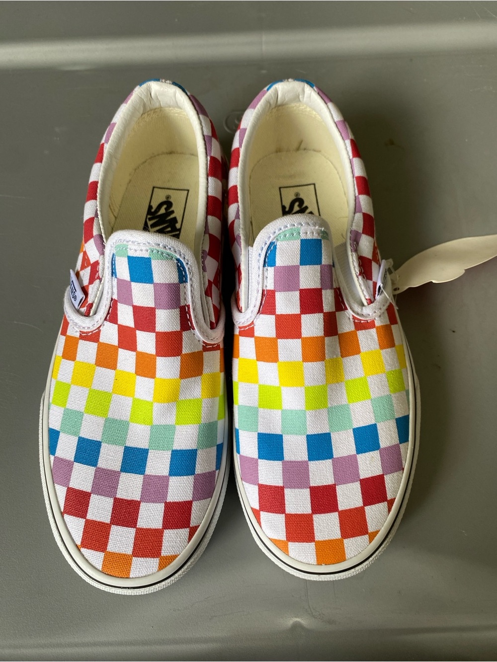 Vans Kids Multicolor Rainbow Checkerboard Slip-On Sneakers nwt size 2